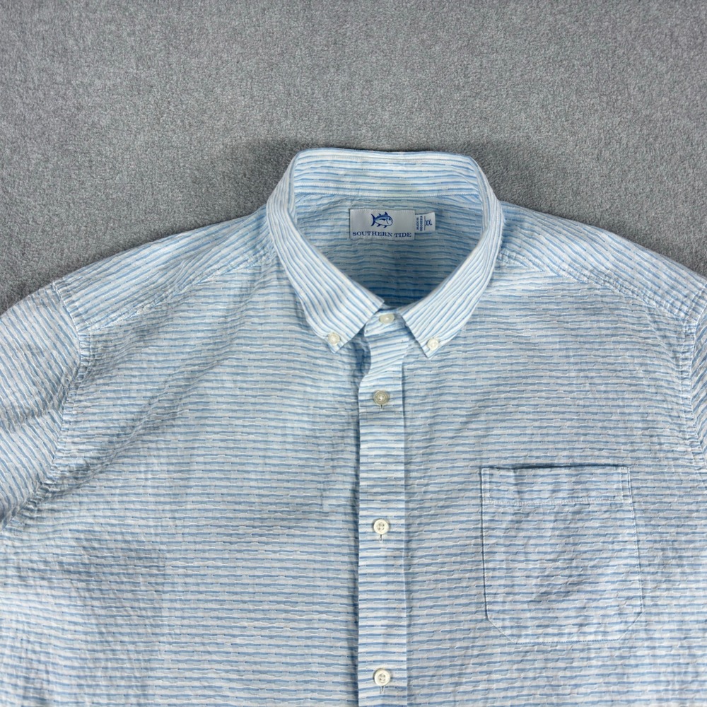 Southern Tide Seersucker‎ Button Down Mens XXL Blue Short Sleeve